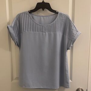 SHEIN Powder Blue Pleated Yoke Short Sleeve Blouse